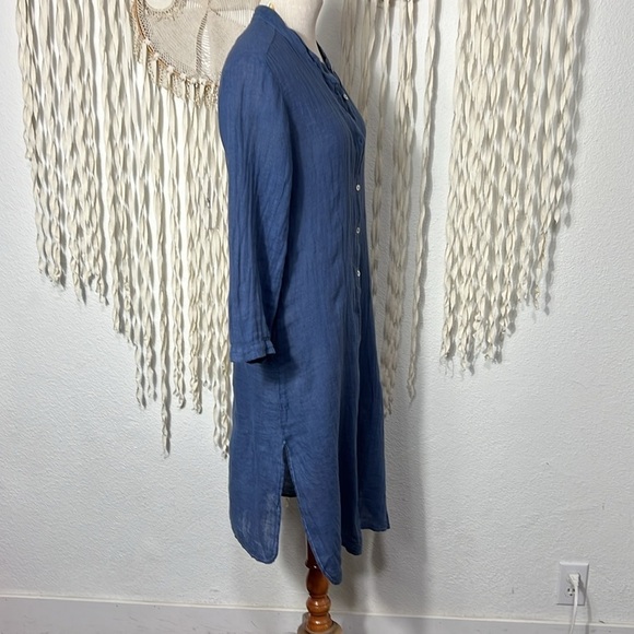 Two Zero One Blue Linen Button Down Duster Size S/M - Picture 2 of 11